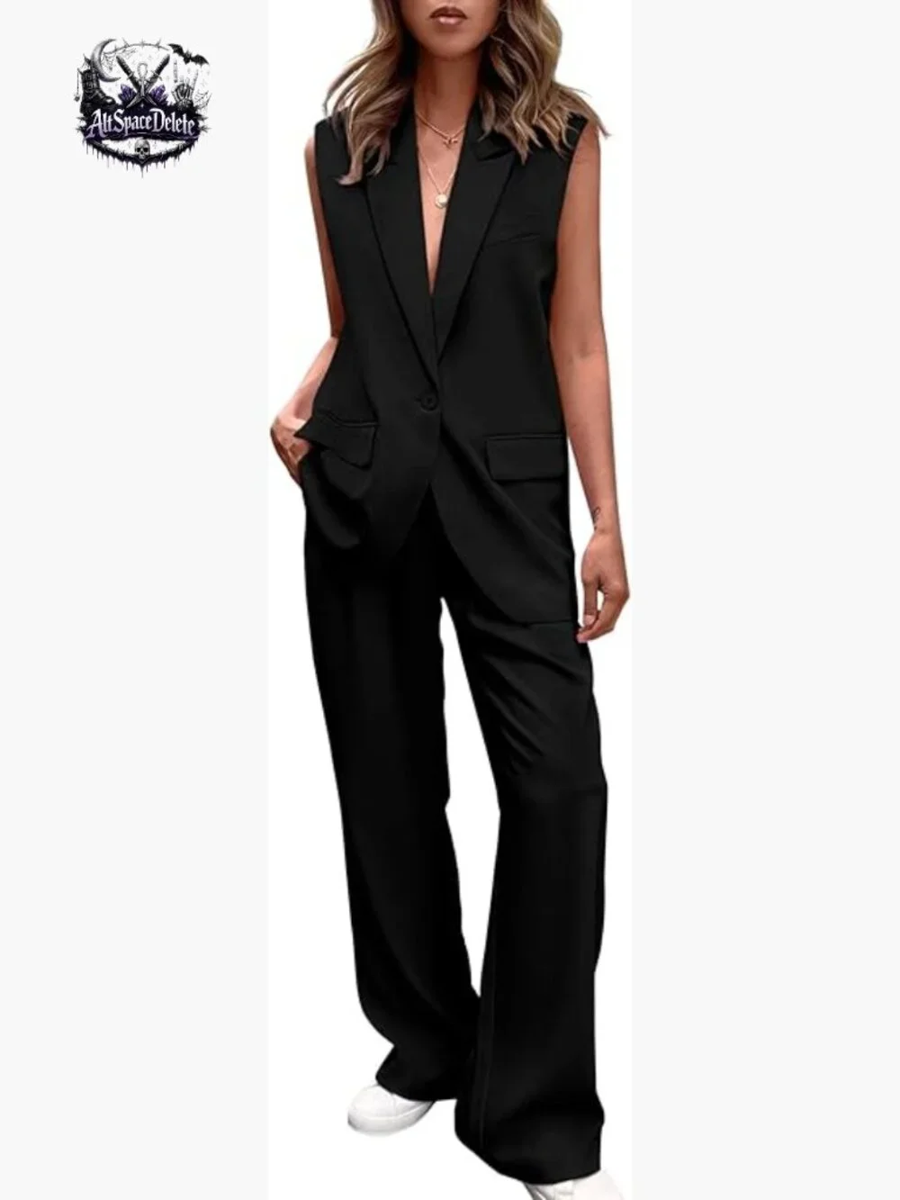 Women's 2-Piece Sleeveless Vest and Wide Leg Pants Business Casual Suit Set